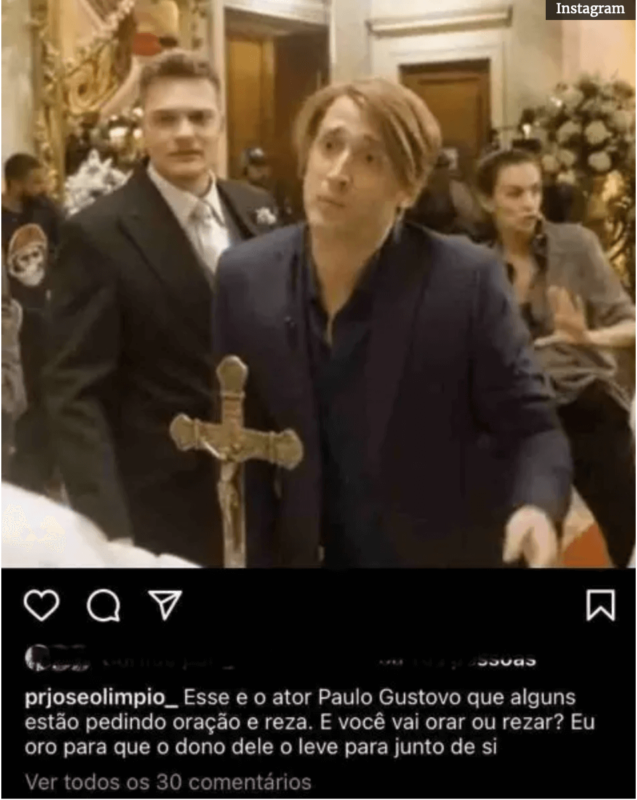 Pastor fez comentário polêmico em post de Paulo Gustavo