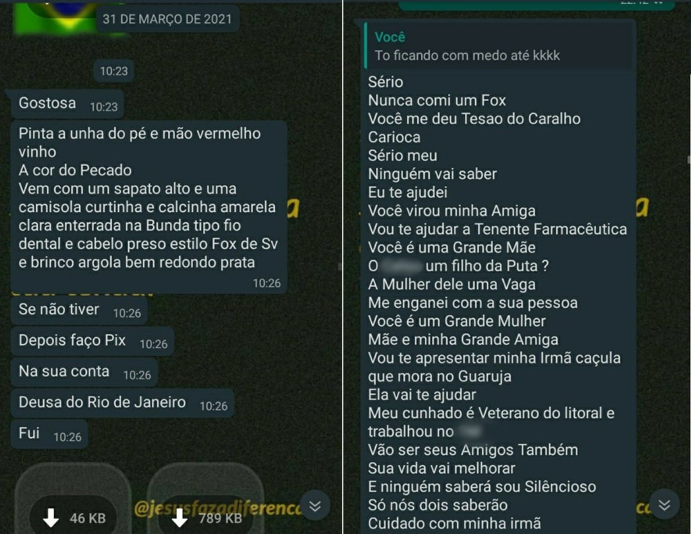 Em março, comandante conseguiu o telefone da soldado e passou a enviar mensagens de cunho sexual — Foto: G1 Santos
