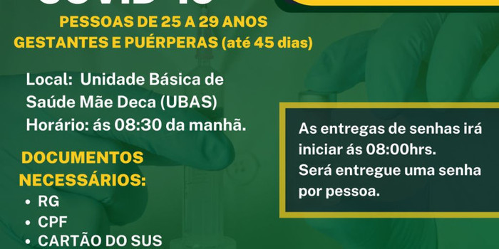 Secretaria de Saúde de Lagoinha Vai Vacinar pessoas de 25 a 29 anos 