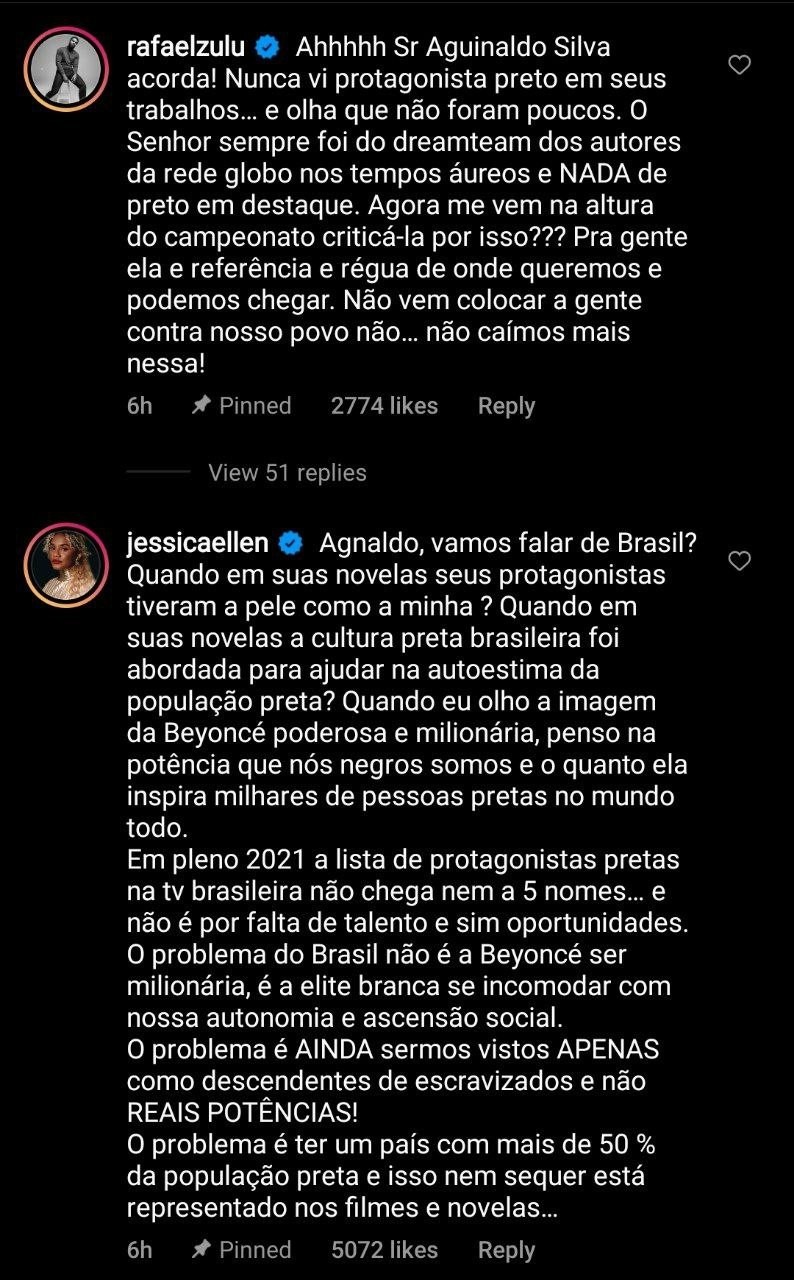 Aguinaldo Silva critica Beyoncé, e artistas cobram negros em suas novelas (Reprodução: Instagram)
