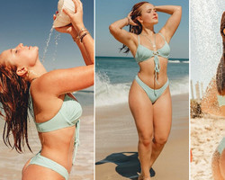 Aos 20 anos, Larissa Manoela exibe corpo escultural em dia de praia; fotos