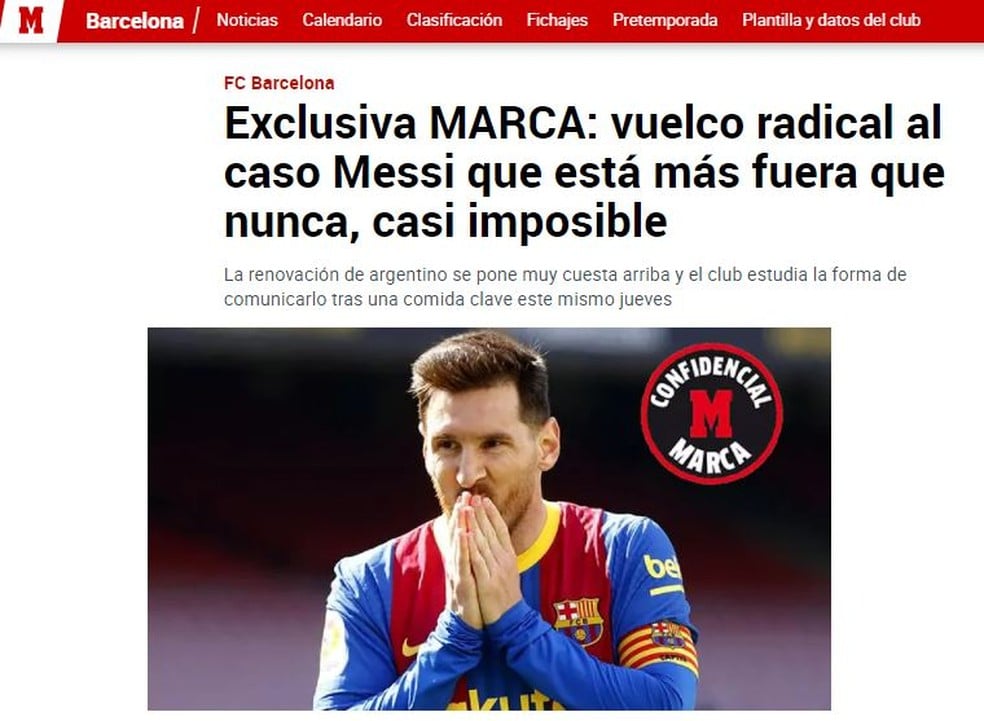 Imprensa já adiantava saída de Messi (Foto: Reprodução/ O Marca)