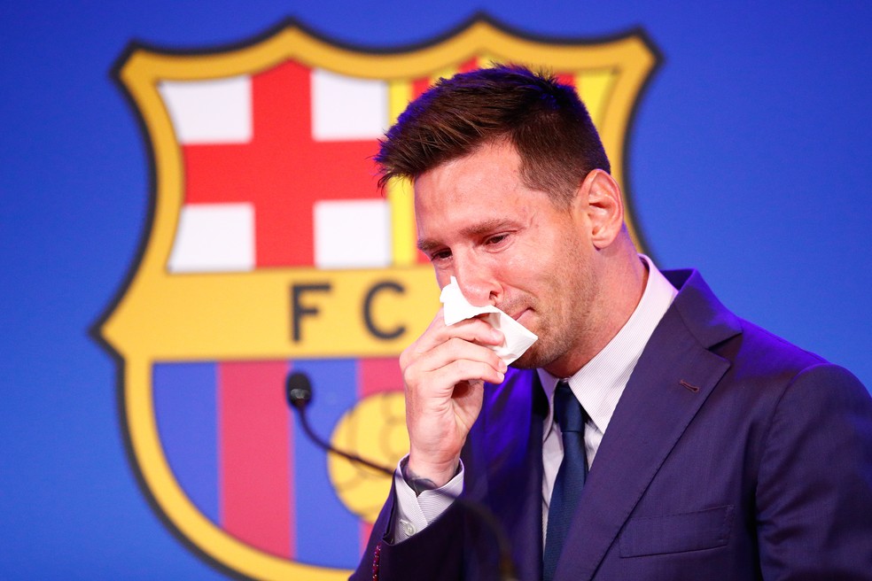 Messi entrevista coletiva despedida Barcelona choro chora — Foto: Eric Alonso/Getty Images