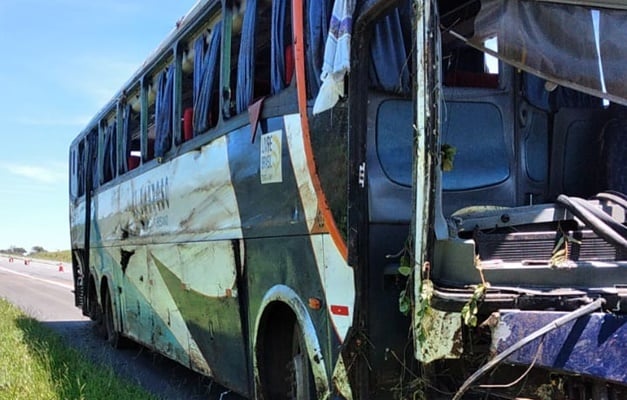 Ônibus no acidente na BR-050  | foto: Divulgação/PRF GO