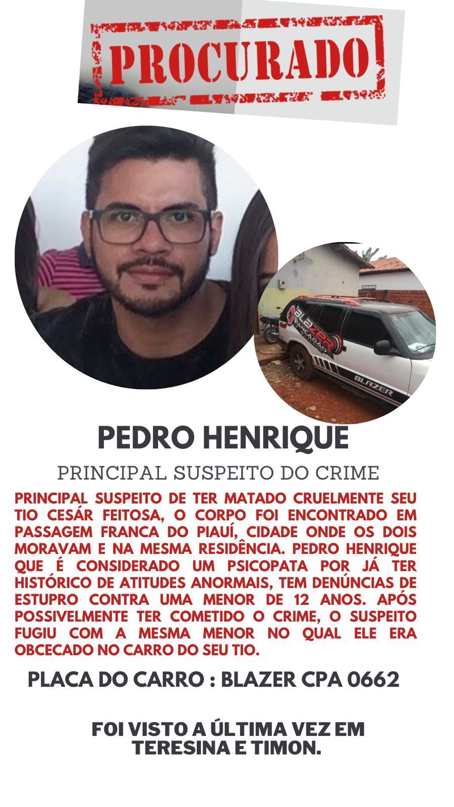 Sobrinho é suspeito de matar o próprio tio a machadas em casa no Piauí (Foto: Divulgação)