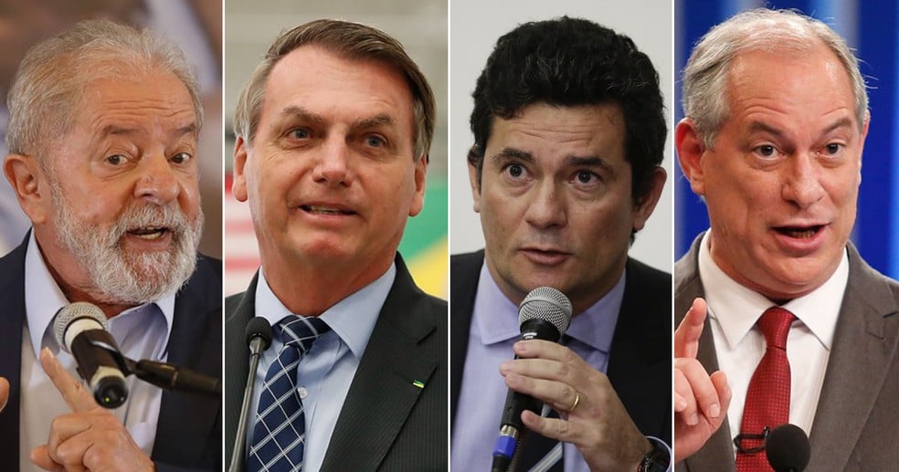 XP/Ipespe: Lula tem 44% e Bolsonaro 24%; Moro e Ciro empatam com 8% Foto: Andre Penner/AP; Alan Santos/Presidência da República; Eraldo Peres/AP; Marcos Serra Lima/G1 