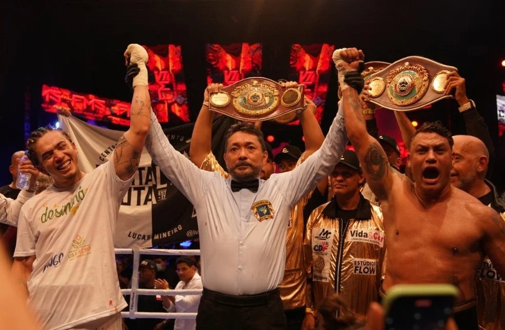 Whindersson Nunes  e Acelino Popó Freitas duelaram no no Fight Music Show Foto: Ricardo Franzen  