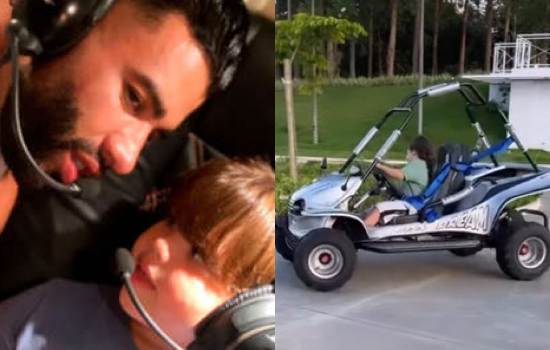 Filhos de Gusttavo Lima pilotam buggy de R$25 mil; veja itens de luxo deles