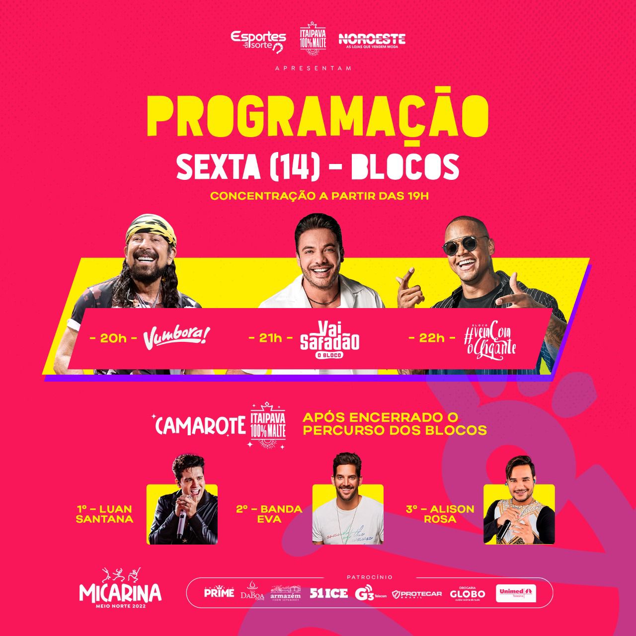 Ordem de shows do primeiro dia de Micarina Meio Norte