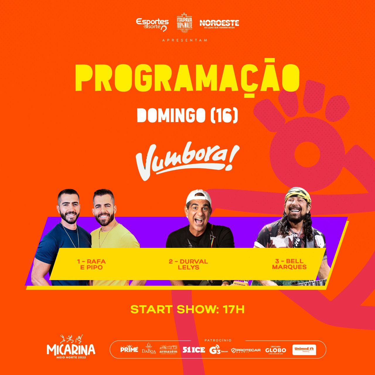 Vumbora Sunste tem início às 17h no domingo (16)