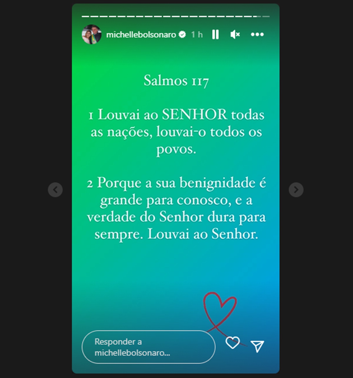 Michelle compartilha trecho da Bíblia em primeira manifestação após derrota - Reprodução/Instagram