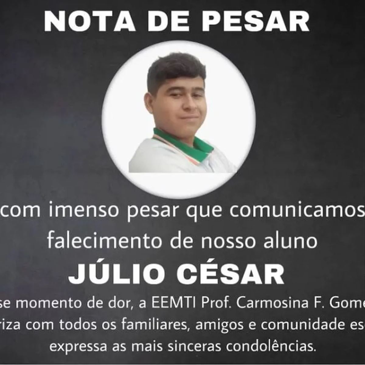 Escola em que vítima estudava divulgou nota se solidarizando com familiares e amigos. — Foto: Instagram/Reprodução 