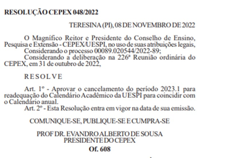 Uespi cancela período 2023.1 para readequação do calendário acadêmico - Imagem 2