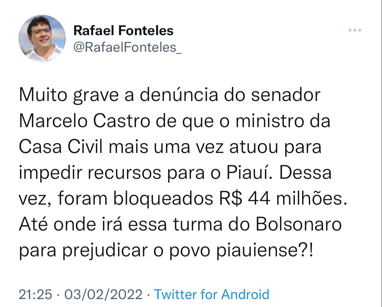 Rafael sobre bloqueio de verbas: “Até onde irá essa turma do Bolsonaro?” - Imagem 1