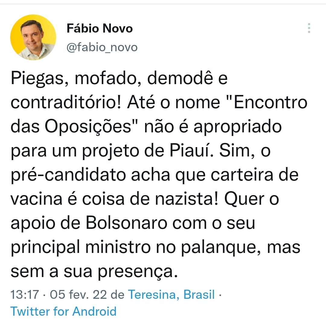 Fábio Novo critica Encontro das Oposições e diz sobre chapa: “Zulivre!” - Imagem 1