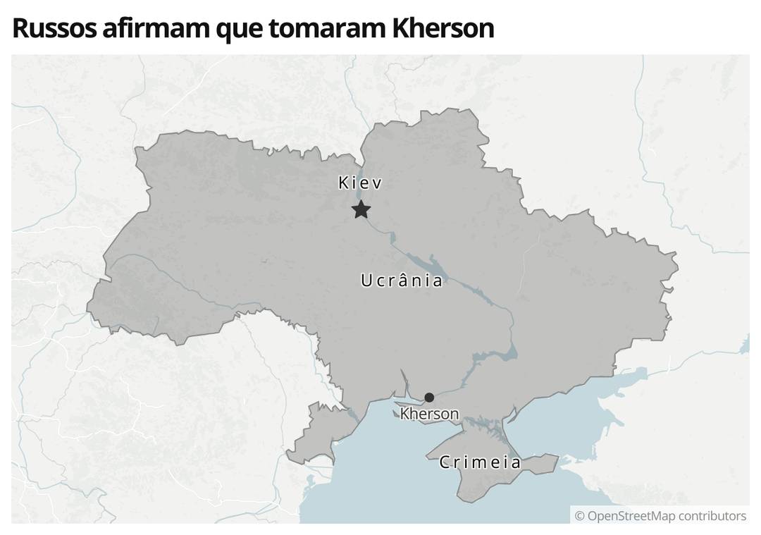 Mapa mostra a localização da cidade de Kherson, no sul da Ucrânia (Foto: g1) 