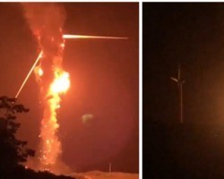 Torre geradora de energia eólica pega fogo no litoral do Ceará; vídeo!