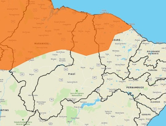 Piauí está em alerta laranja com fortes chuvas em 77 municípios, diz Inmet (Foto: Inmet)