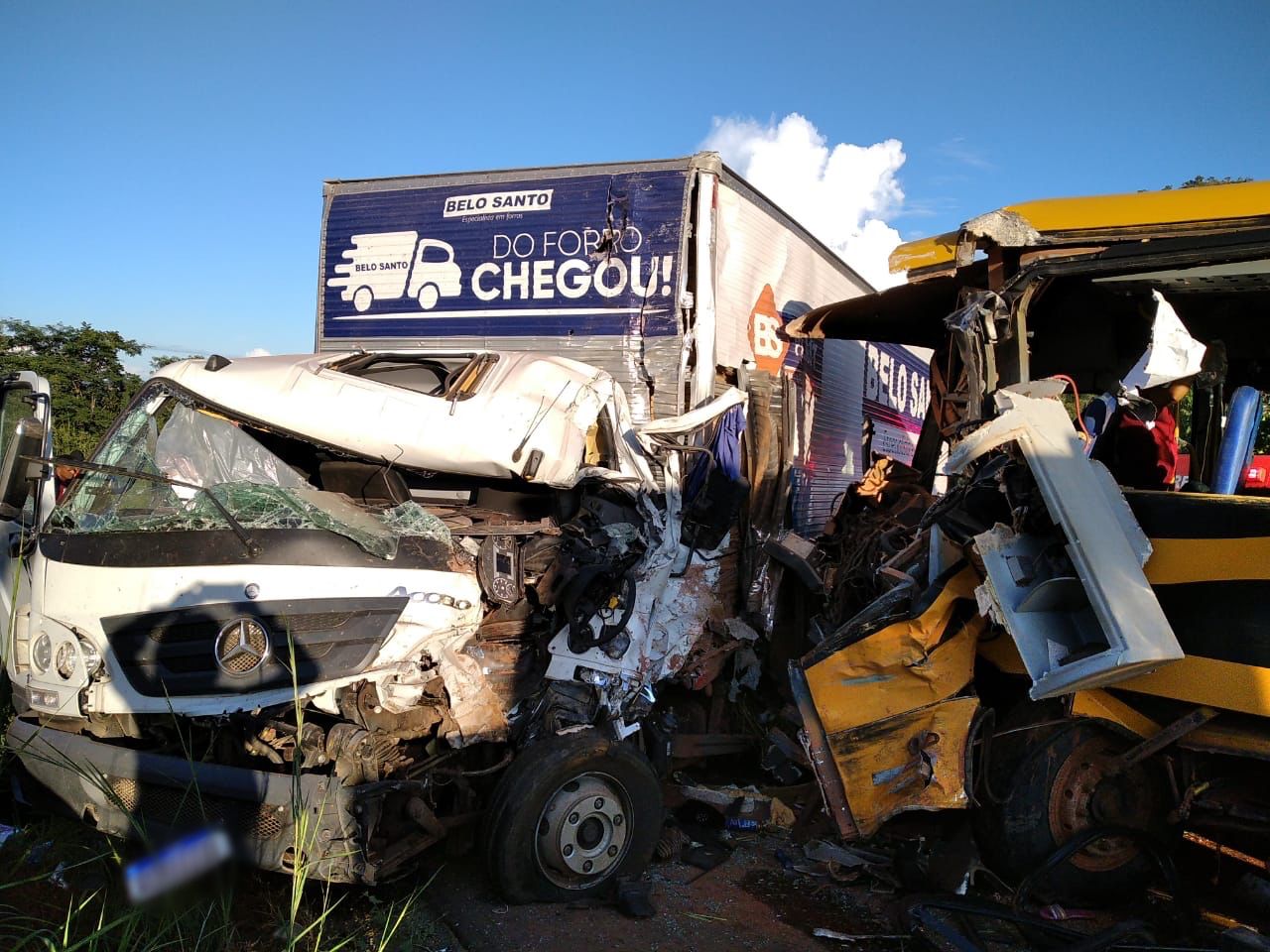 Acidente entre ônibus escolar e caminhão na BR-135 (Foto: Reprodução)