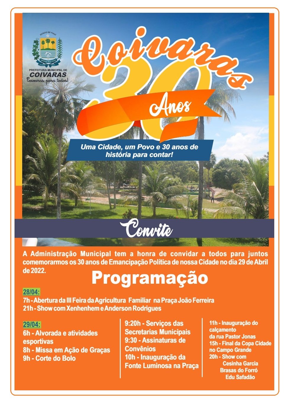 30 ANOS DE COIVARAS: Confira a programação de aniversário da cidade - Imagem 3