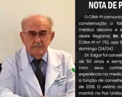 CRM-PI lamenta a morte do Dr. Edgar Pereira, aos 96 anos, em Teresina