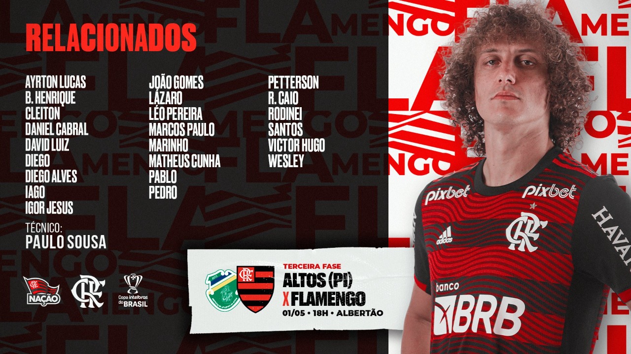 Flamengo divulga lista de relacionados para jogo contra o Altos em Teresina (Foto: Divulgação)
