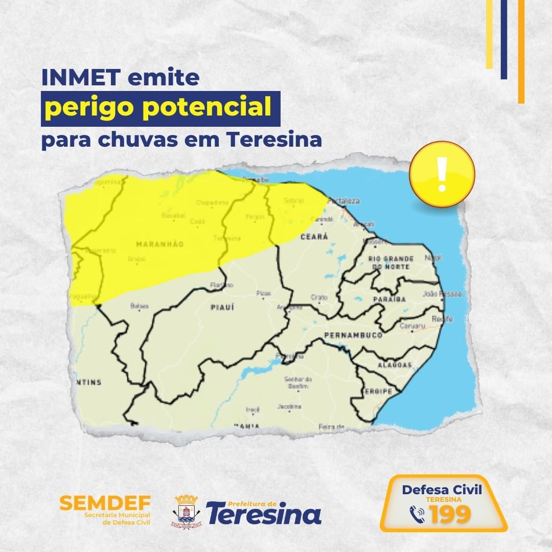 INMET emite alerta de Perigo Potencial para chuvas intensas em Teresina (Foto: Divulgação)