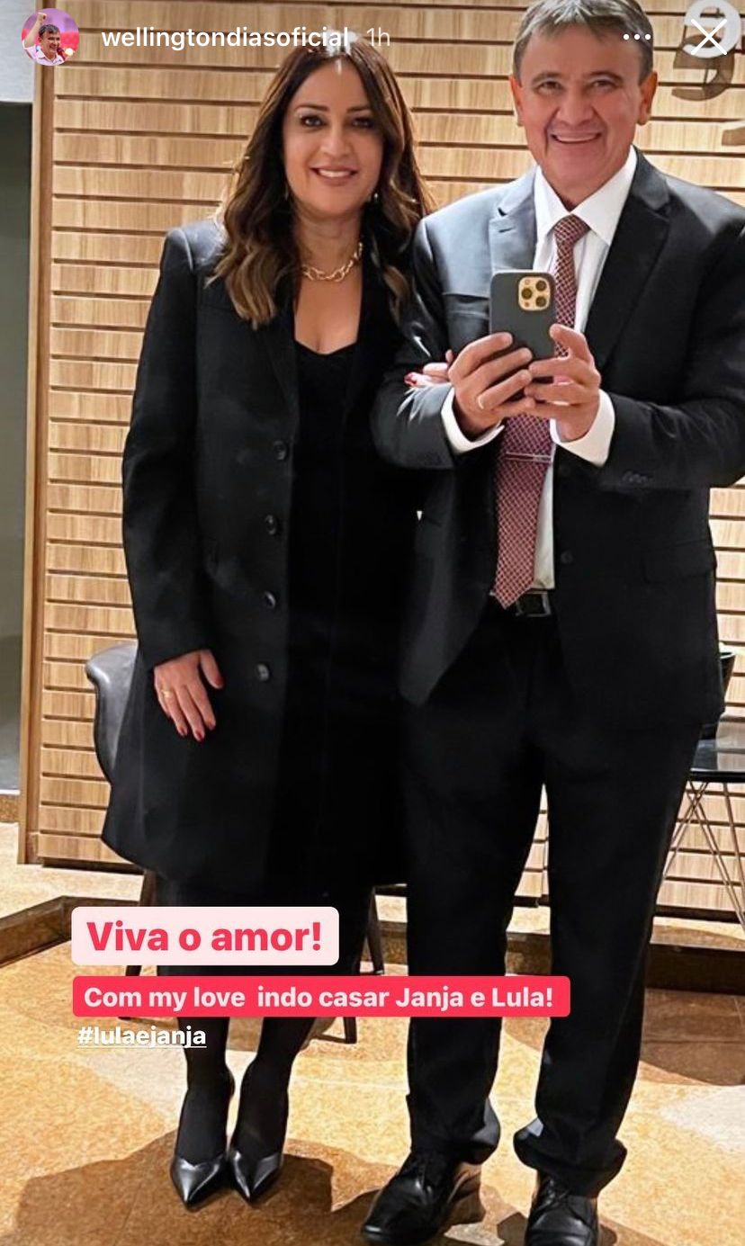 Wellington Dias e Rejane Dias marcaram presença no casamento de Lula e Janja Foto: Reprodução-Instagram