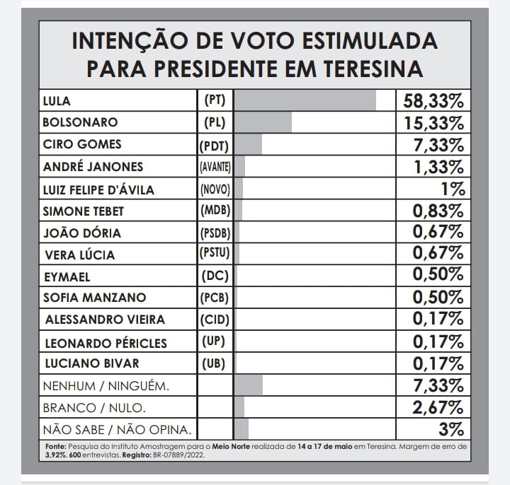 Amostragem divulga pesquisa de intenção de voto para presidente em Teresina - Imagem 2