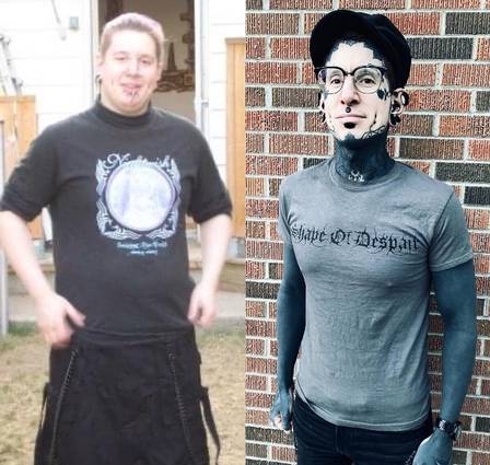 Remy antes e depois de ter o corpo coberto por tatuagens. (Foto: Reprodução - Instagram)