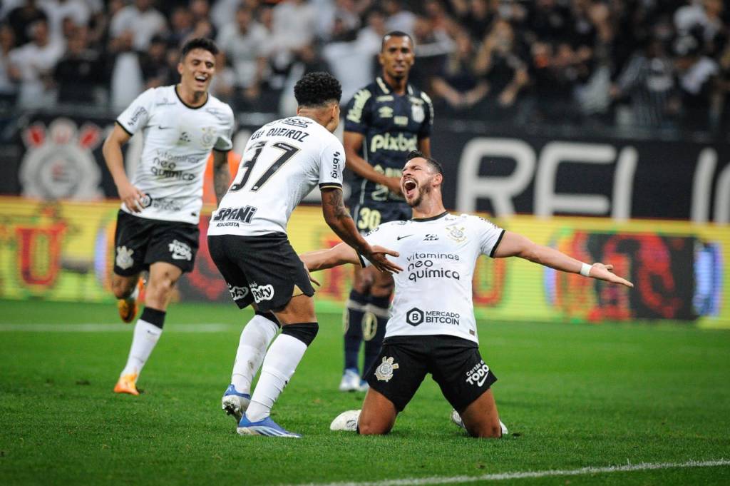 Equipe do Corinthians comemora vitoória de goleada sobre o Santos. (Foto: Rodrigo Corsi - Agência Paulistão)