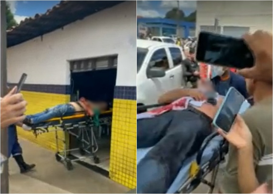 Vítimas queforam baleadas em lanchonete sendo encaminhadas ao hospital - Imagem: Reprodução/WhatsApp