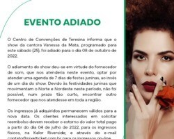 Show da cantora Vanessa da Mata no CTT é adiado para dia 08 de outubro