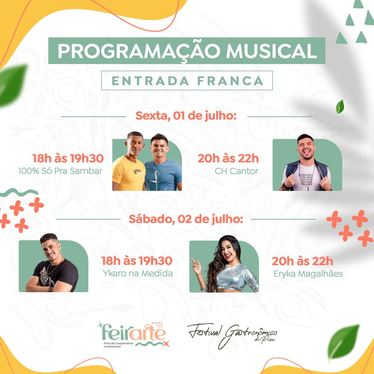 Programação musical da Feirarte e Festival Gastronômico