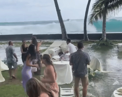 Ondas gigantes invadem festa de casamento em resort no Havaí