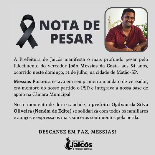 Nota de pesar da prefeitura de Jaicós (Foto: Divulgação)