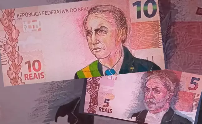 Ilustrador desenhou rosto de Lula e Bolsonado em notas de R$ 5 e R$ 10 | FOTO: Reprodução/TIkTok/artes_bastoss441