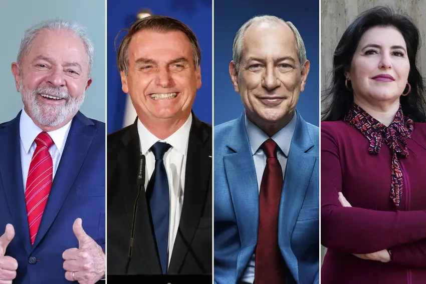 Datafolha: Lula tem 45%; Bolsonaro 33%; Ciro Gomes 8%; Simone Tebet 5% Fotos: Divulgação 