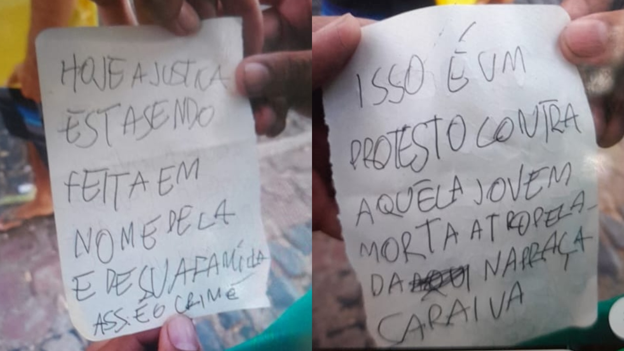 Suspeito teria escrito bilhetes depois de incêndiar o ônibus (Foto: Reprpdução/ WhatsApp)
