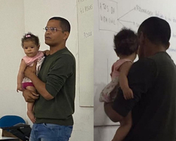 Professor Ismael Silva viraliza ao segurar bebê de aluna durante aula